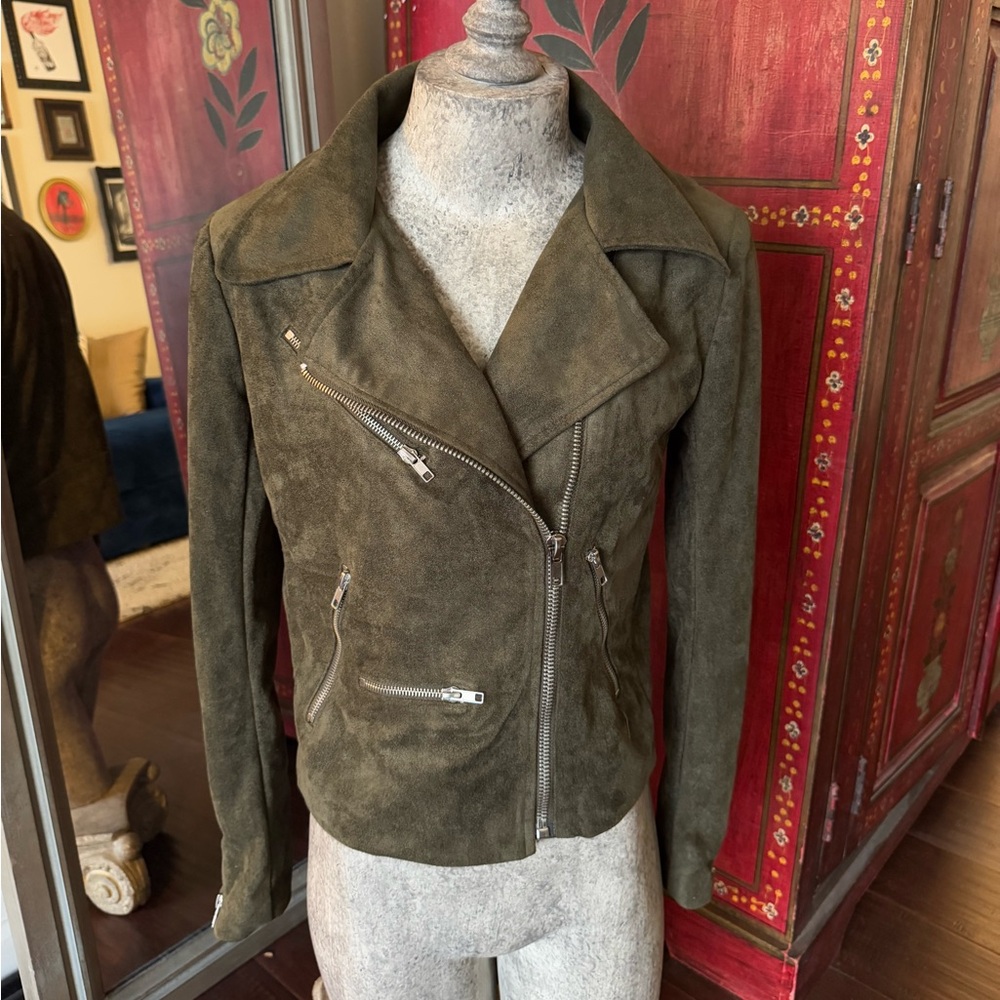 Sage green fall suede moto jacket